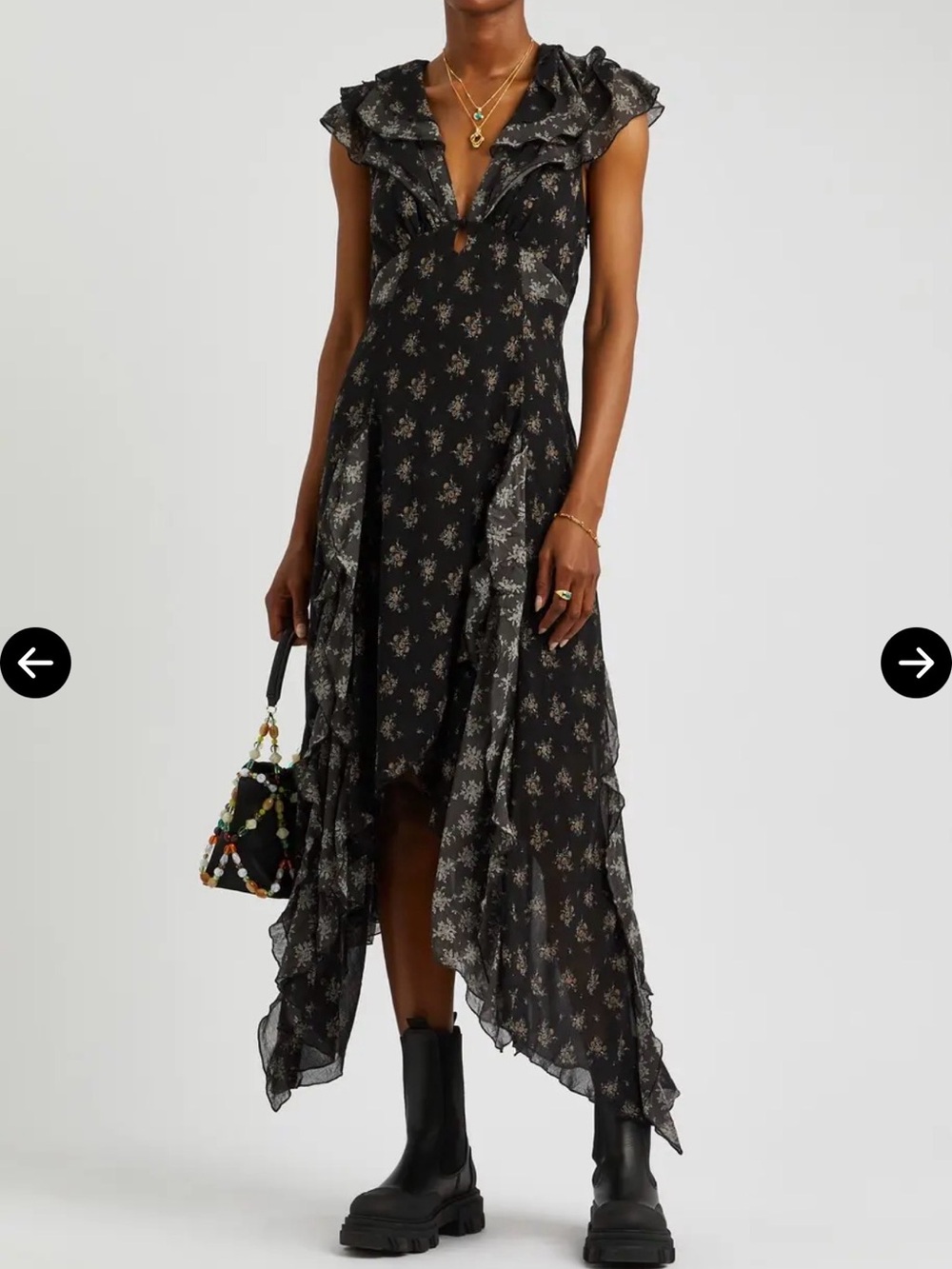 Free People joaquin floral Black Asymmetrical Ruffle Small Dress Dark Fairycore